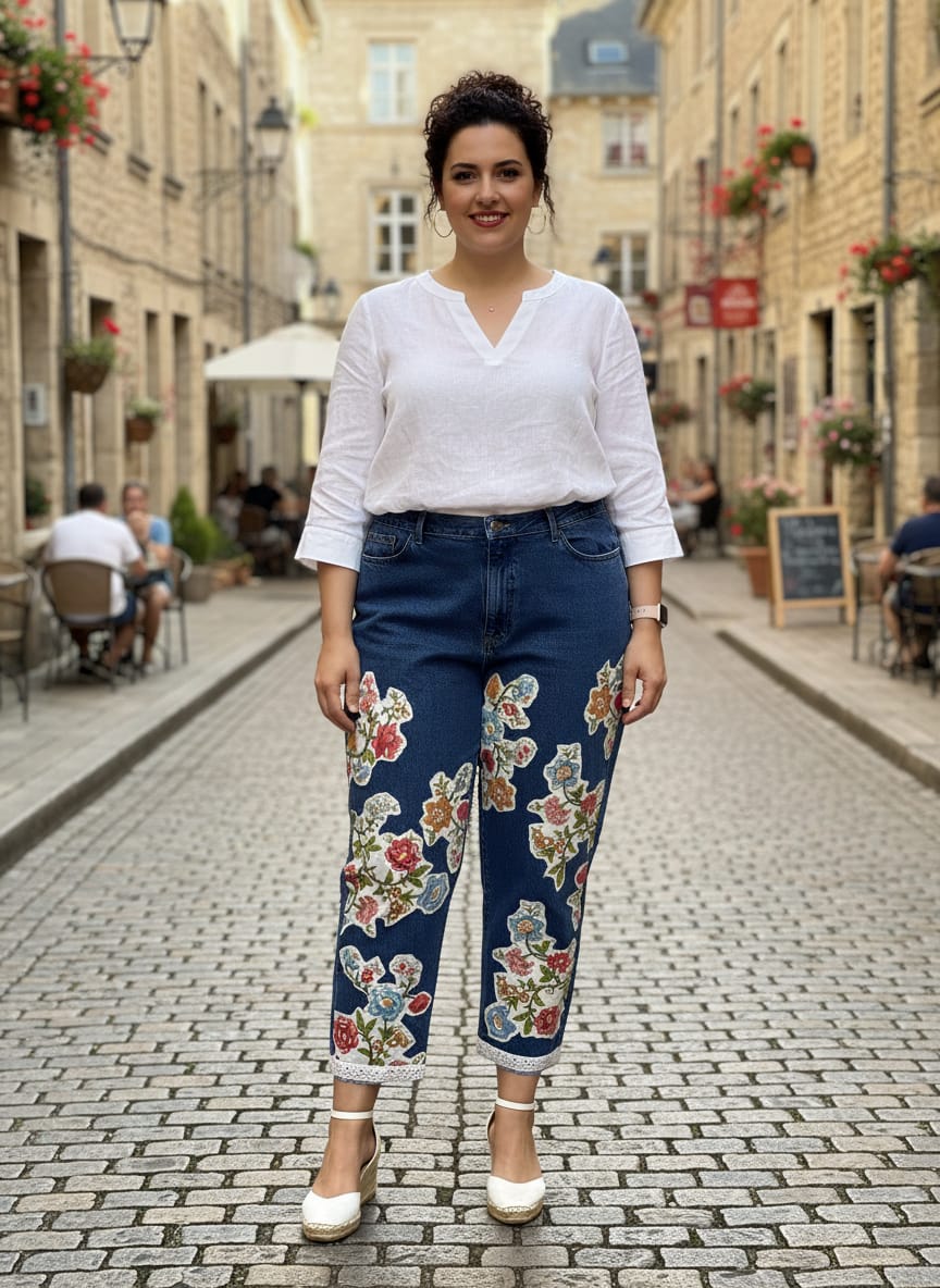 Upcycled Grandmas Garden Patched Denim