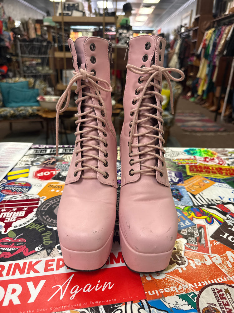 BUBBLEGUM PINK PLATFORM BOOTS *as is*