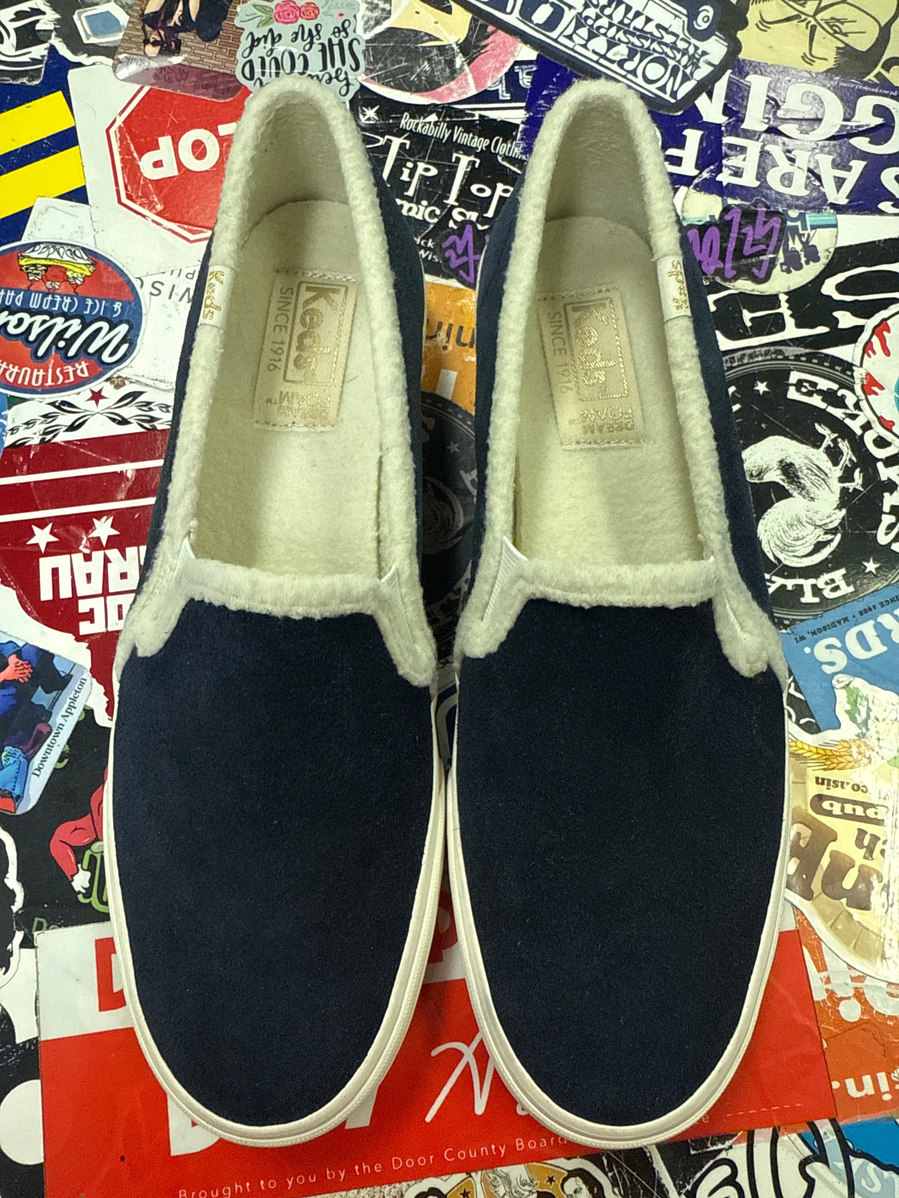*NIB KEDS SUEDE & SHERPA SLIP ONS (org$65)