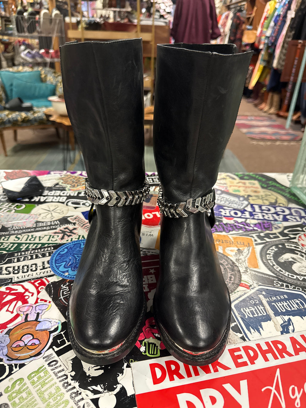 ABS LEATHER HARNESS BOOTS