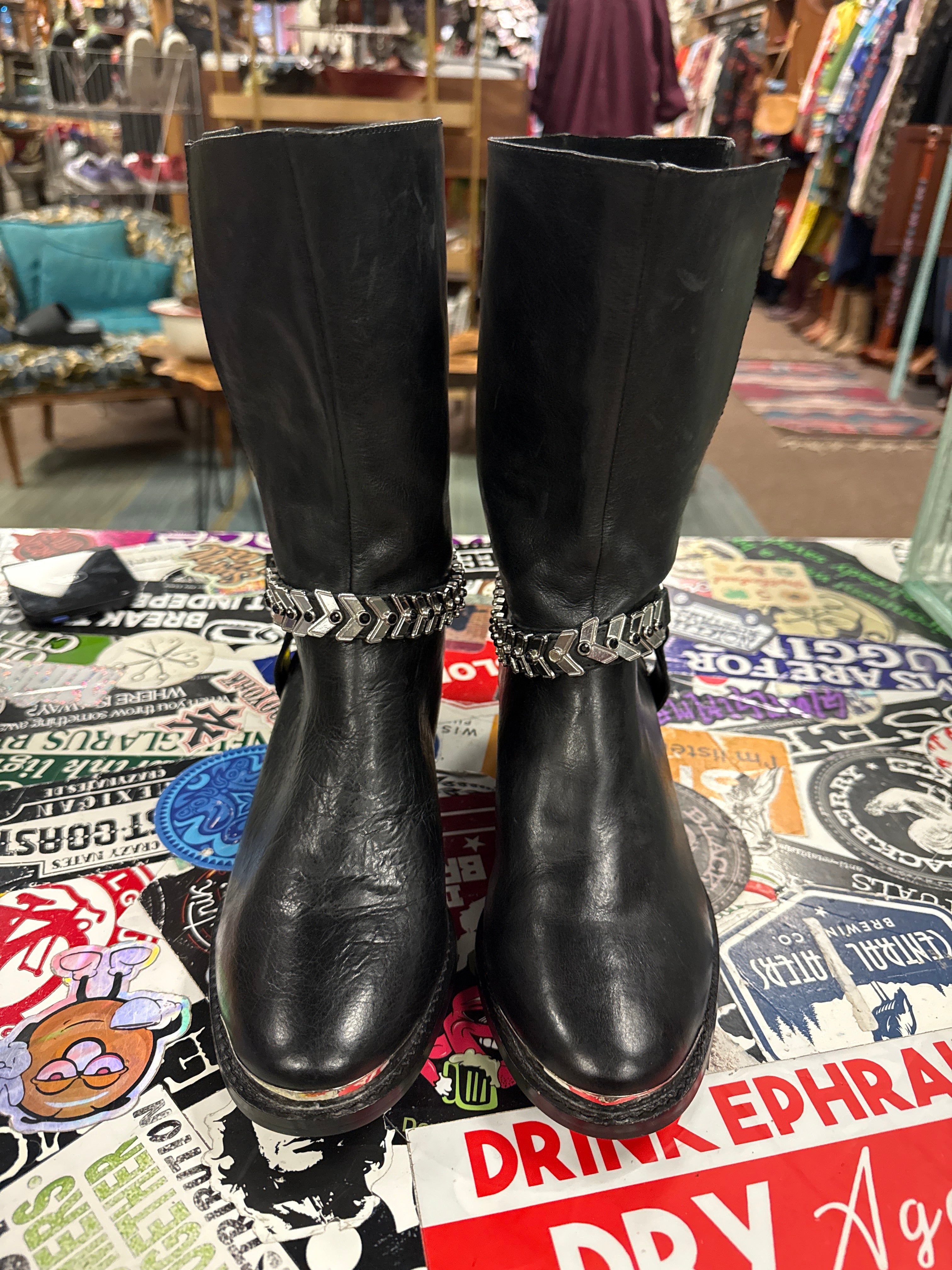 ABS LEATHER HARNESS BOOTS